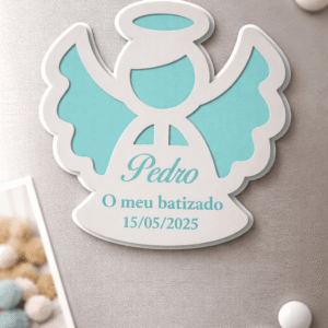 Imán personalizado para bautizo con ángel de la guarda – Recuerdo de bautizo
