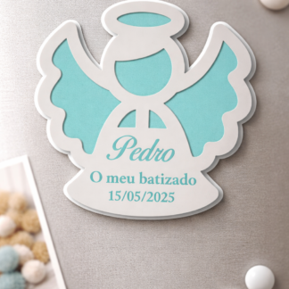 Imán personalizado para bautizo con ángel de la guarda – Recuerdo de bautizo
