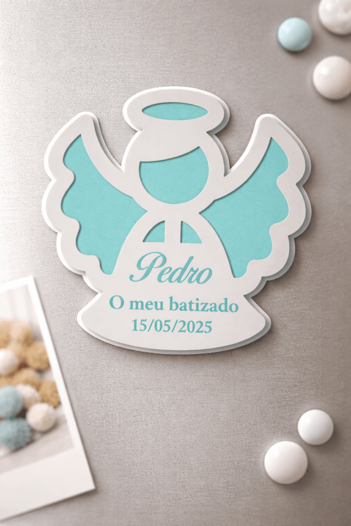Imán personalizado para bautizo con ángel de la guarda – Recuerdo de bautizo
