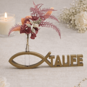 Jarra decorativa personalizada para bautizo con símbolo cristiano