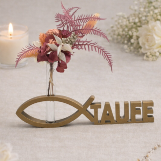 Jarra decorativa personalizada para bautizo con símbolo cristiano